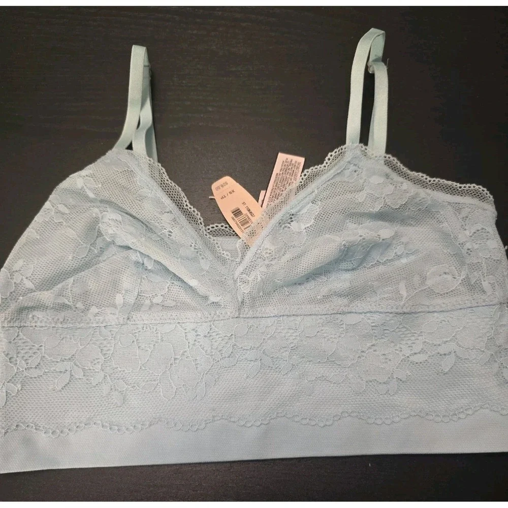 NWT Victoria's Secret Lace Bralette XS Light Blue Sheer Crop Top Unlined Wireles